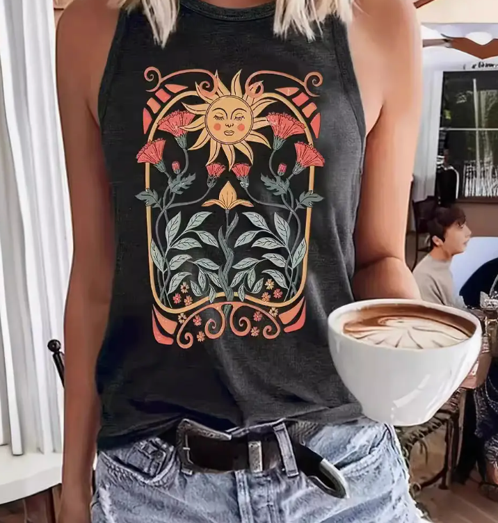 Vintage Sun with Floral Crewneck Tank Top