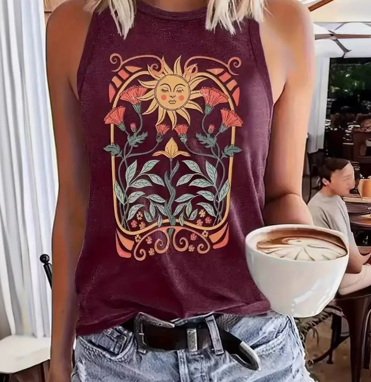 Vintage Sun with Floral Crewneck Tank Top