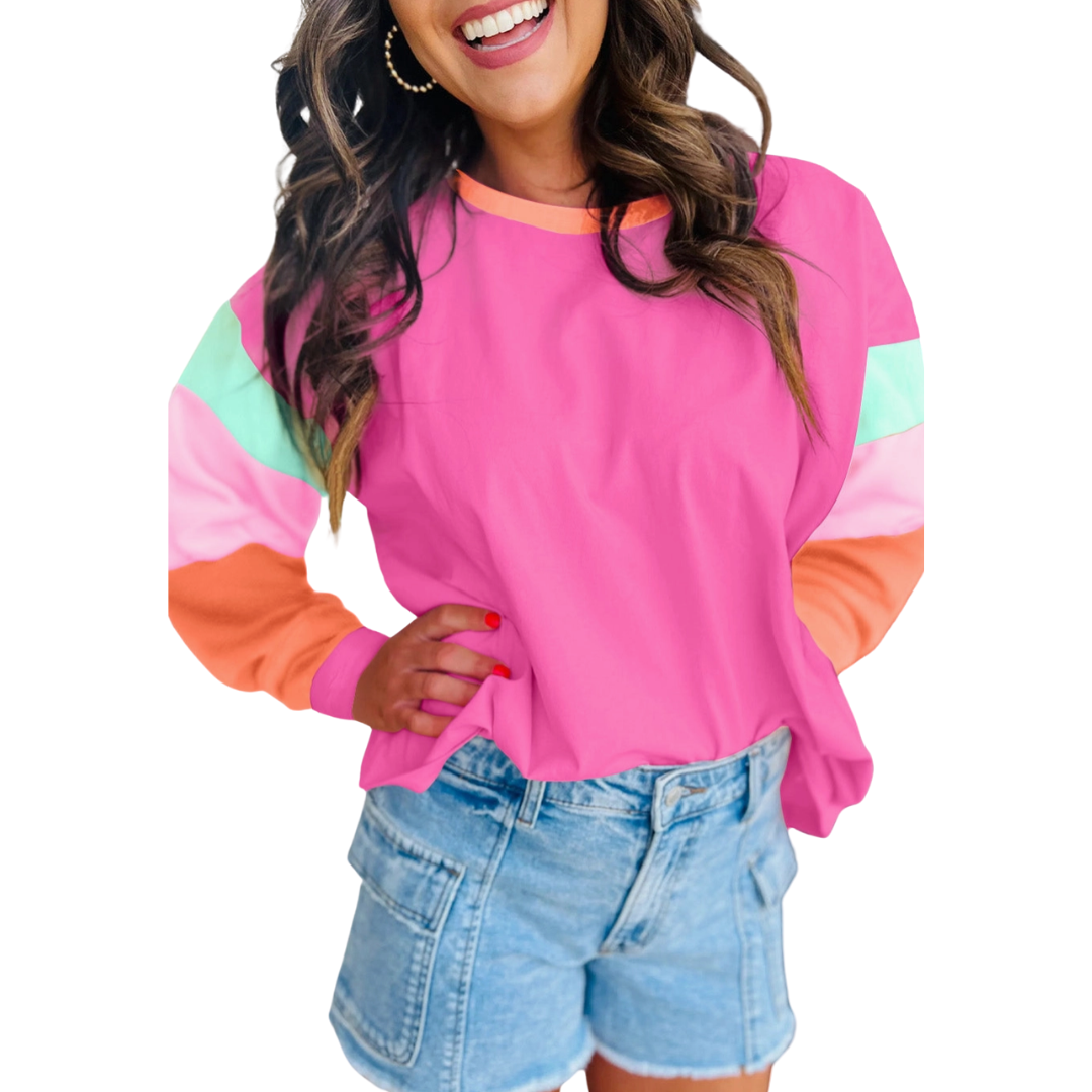 Colorblock Patchwork Long Sleeve Loose Top
